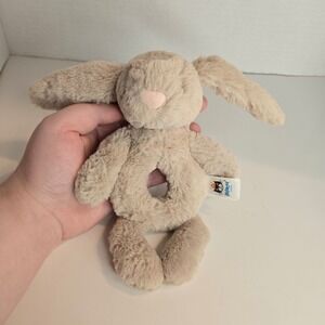 Jellycat Bashful Bunny Rattle Round Ring Plush Baby 6" Stuffed Animal Toy Lovey
